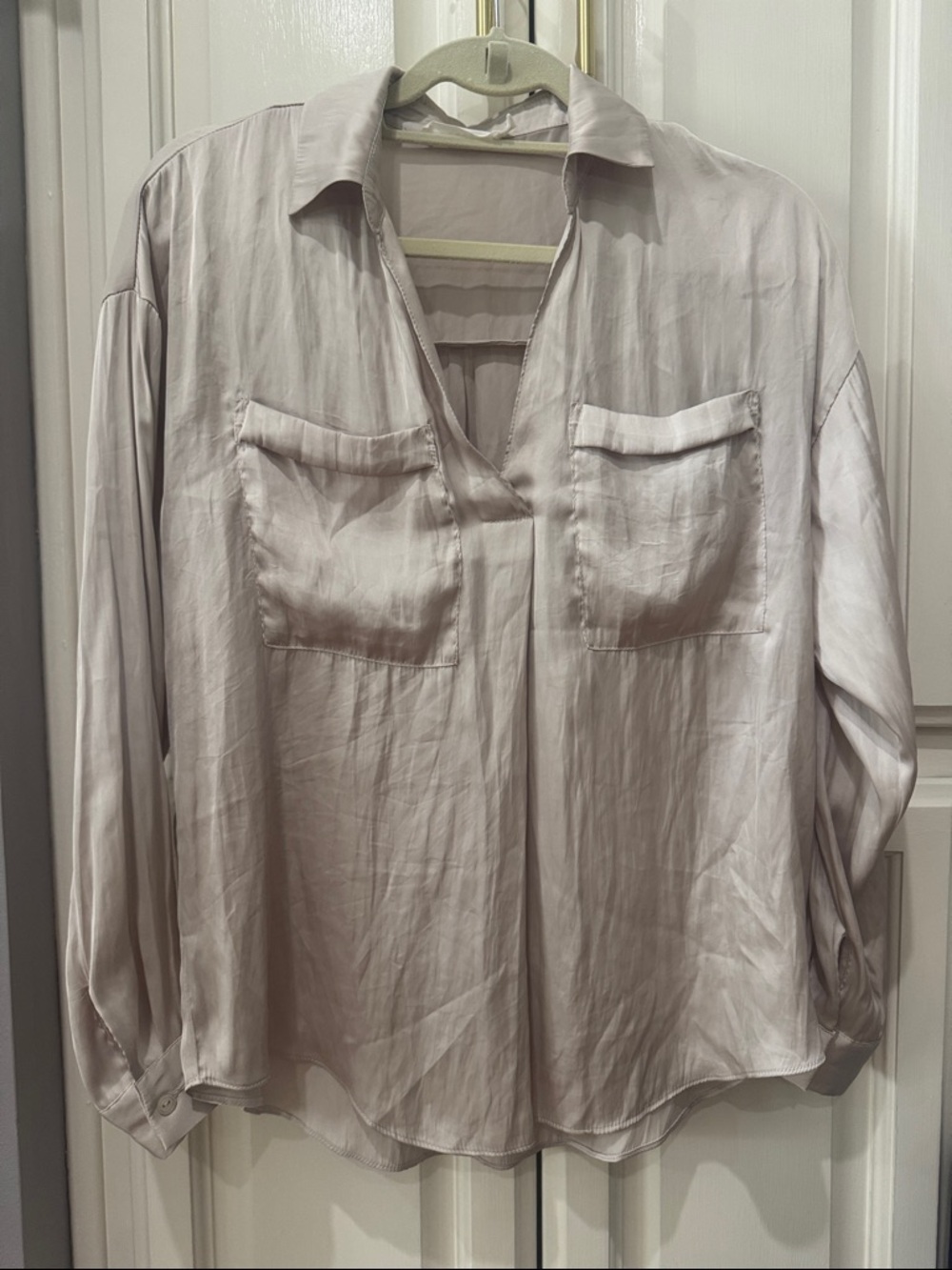 Lush Neutral Light Beige Blouse with Subtle Sheen